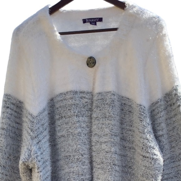 NEW Roaman's Long Black Gray Cream Cardigan Sweater Size 2 X Single Button - Picture 3 of 10